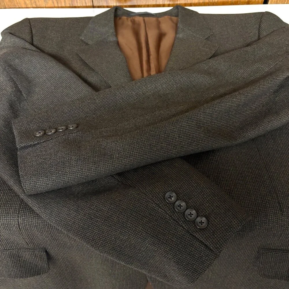 Linea Mens Wool Blazer Size 48T Brown Suit Jacket Classic Made In Canada VTG